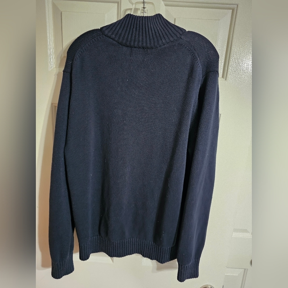 L.L.Bean Mens M Navy Blue Quarter Zip Cotton Sweater Preppy Classic Casual Warm - Picture 3 of 6